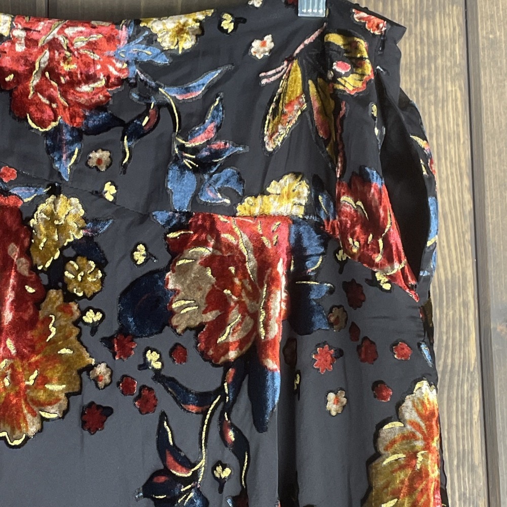 Free People Electra Heart Midi Skirt Burnout Velvet Elegant A-Line Floral Size M - Picture 7 of 13